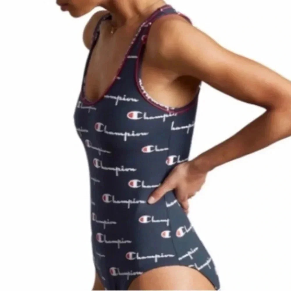 Champion Logo Bodysuit Top One-Piece Blue Sz S NWT